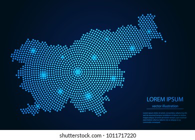 Abstract image Slovenia map from point blue and glowing stars on a dark background. vector illustration.