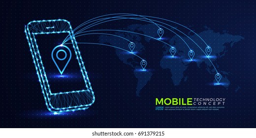Abstract image of a smartphone technology concept, consisting of points, lines, technology business smartphone, mobile vector wireframe concept