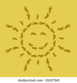 The abstract image: a smiling sun from traces on sand