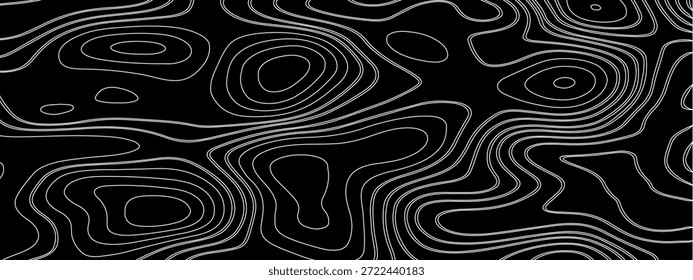 Una Imagen abstracta de líneas de contorno lisas - similar a un mapa topográfico o la textura de un árbol - pintado en color blanco suave sobre un fondo negro.