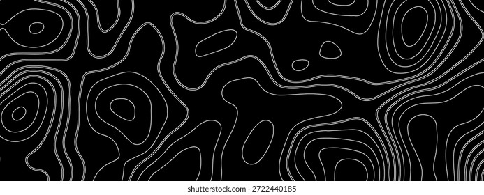 Una Imagen abstracta de líneas de contorno lisas - similar a un mapa topográfico o la textura de un árbol - pintado en color blanco suave sobre un fondo negro.