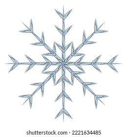 Abstract image snowflake by different patterned lines in trendy wintry blue shades. Icon. Isolate