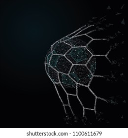 Abstract image of a soccer ball in the form of a starry sky or space, consisting of lines, dots and figures in the form of stars