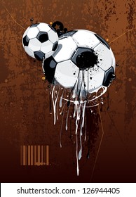 Abstract image of soccer balls with liquid effect. Graffiti style with dirty grunge elements.