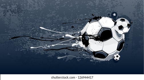 Abstract image of soccer balls with liquid effect. Graffiti style with dirty grunge elements.