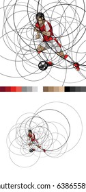 Abstract image of soccer (football) player with ball, made with circle