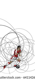 Abstract image of soccer or football player with ball, made with circle