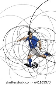 Abstract image of soccer or football player with ball, made with circles