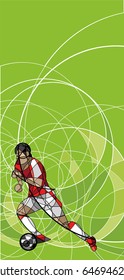 Abstract image of soccer or football player with ball on green background, made with circle