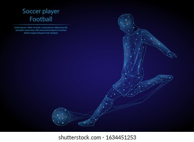 Abstract image Soccer player in the form of a starry sky or space, consisting of points, lines, and shapes in the form of planets, stars and the universe. 3D Low poly vector. Game of football.