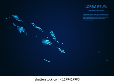 Abstract image Solomon Islands map from point blue and glowing stars on a dark background. vector illustration. 