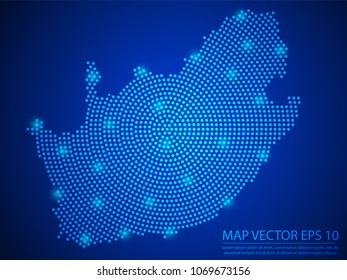 Abstract image South Africa map from point blue and glowing stars on Blue background.Vector illustration eps 10.