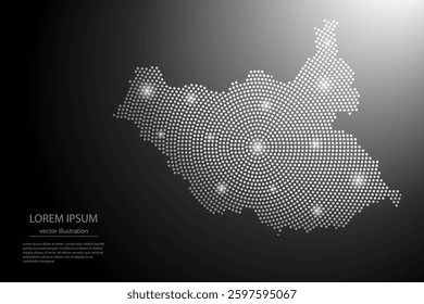 Abstract image South Sudan map from point Gray and glowing stars on a dark background. Vector illustration eps 10.