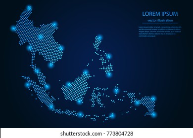 Abstract image Southeast Asia map from point blue and glowing stars on a dark background. vector illustration Vector eps 10.