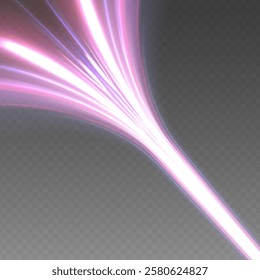 Abstract image of speed motion on the road. Dark blue abstract background with ultraviolet neon glow, blurry light lines, waves. Expressway, car headlight effect.	