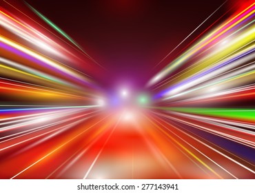 Abstract image of speed motion on the night road. Vector