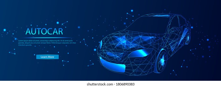 Abstract image of a sports car against the background of the starry sky or space, consisting of points, lines and stars. Vector business