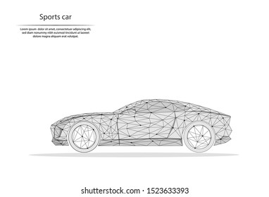 Abstract image sports car in the form of lines and dots, consisting of triangles and geometric shapes. Low poly vector background. 