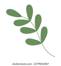 Abstract image of spring twig with small leaves in trendy green hue. Isolate. Vector Design element