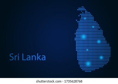 Abstract image Sri Lanka map from pixels blue and glowing stars on a dark background. Vector illustration eps 10.