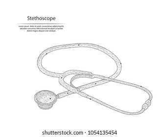 Abstract image stethoscope in the form of lines and dots, consisting of triangles and geometric shapes. Low poly vector background.