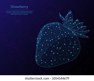 Abstract image of a strawberry in the form of a starry sky or space, consisting of points, lines, and shapes in the form of planets, stars and the universe.