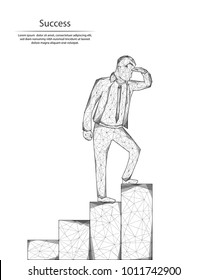 Abstract image of a successful person. Composed of polygons, points and lines.