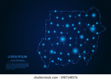 Abstract image Sudan map - With Blue Glow Dots And Lines On Dark Gradient Background, 3D Mesh Polygon Network Connection, Vector Illustration Eps 10.