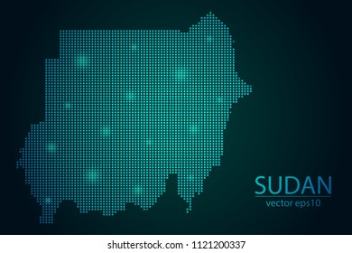 Abstract Image Sudan Map Pixel look Emerald Green and Glowing Stars on a Dark Background. Vector illustration Eps 10.