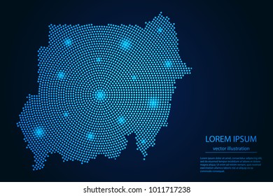 Abstract image Sudan map from point blue and glowing stars on a dark background. vector illustration.