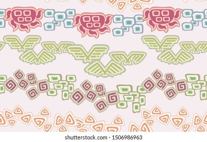 Abstract image of the sun, sky, birds, earth and grass. Seamless pattern. EPS10 vector illustration.