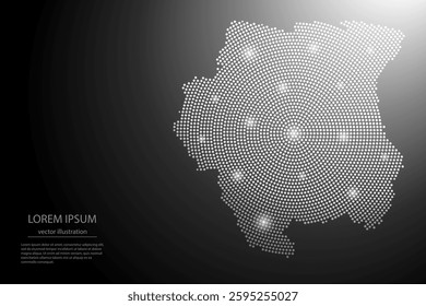 Abstract image Suriname map from point Gray and glowing stars on a dark background. Vector illustration eps 10.