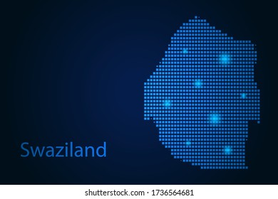 Imagen resumida de Suazilandia a partir de píxeles azules y brillantes estrellas en un fondo oscuro. Ilustración vectorial eps 10.