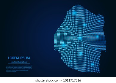Abstract image Swaziland map from point blue and glowing stars on a dark background. vector illustration.