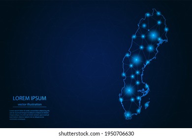 Abstract image Sweden map - With Blue Glow Dots And Lines On Dark Gradient Background, 3D Mesh Polygon Network Connection, Vector Illustration Eps 10.