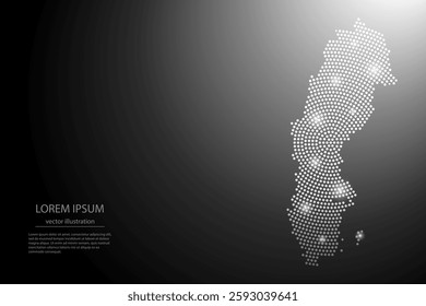 Abstract image Sweden map from point Gray and glowing stars on a dark background. Vector illustration eps 10.