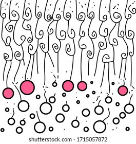 Abstract image with swirls and circles. Some figures come off the twigs.