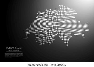 Abstract image Switzerland map from point Gray and glowing stars on a dark background. Vector illustration eps 10.