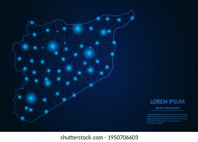 Abstract image Syria map - With Blue Glow Dots And Lines On Dark Gradient Background, 3D Mesh Polygon Network Connection, Vector Illustration Eps 10.