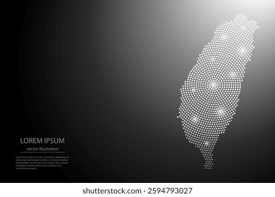 Abstract image Taiwan map from point Gray and glowing stars on a dark background. Vector illustration eps 10.