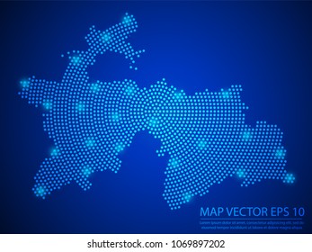 Abstract image Tajikistan map from point blue and glowing stars on Blue background.Vector illustration eps 10.