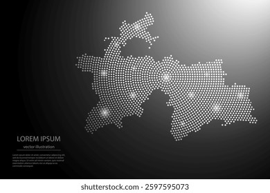 Abstract image Tajikistan map from point Gray and glowing stars on a dark background. Vector illustration eps 10.