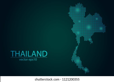 Abstract Image Thailand Map Pixel look Emerald Green and Glowing Stars on a Dark Background. Vector illustration Eps 10.