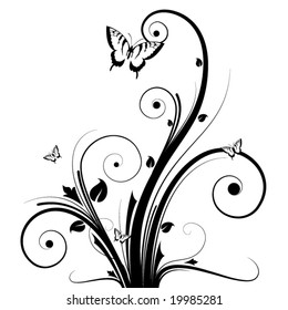 Abstract image, there are flowers, butterflies and branches