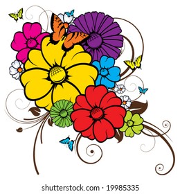 Abstract image, there are flowers, butterflies and branches