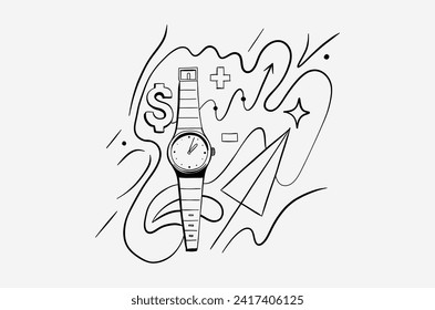 El tiempo de la imagen abstracta es el reloj de líneas suaves del dinero