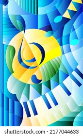 Abstract image of a treble clef in stained glass style,rectangle image