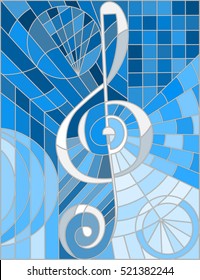 Abstract image of a treble clef in stained glass style blue gamma