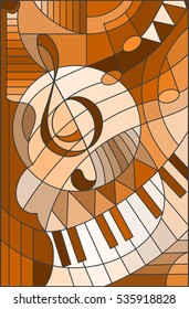 Abstract image of a treble clef in stained glass style ,brown tone