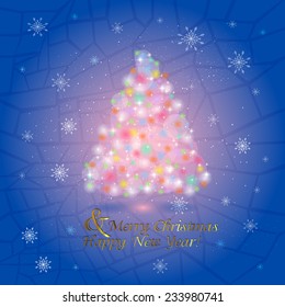 abstract image of a tree from glare and snow on the ice cubes on